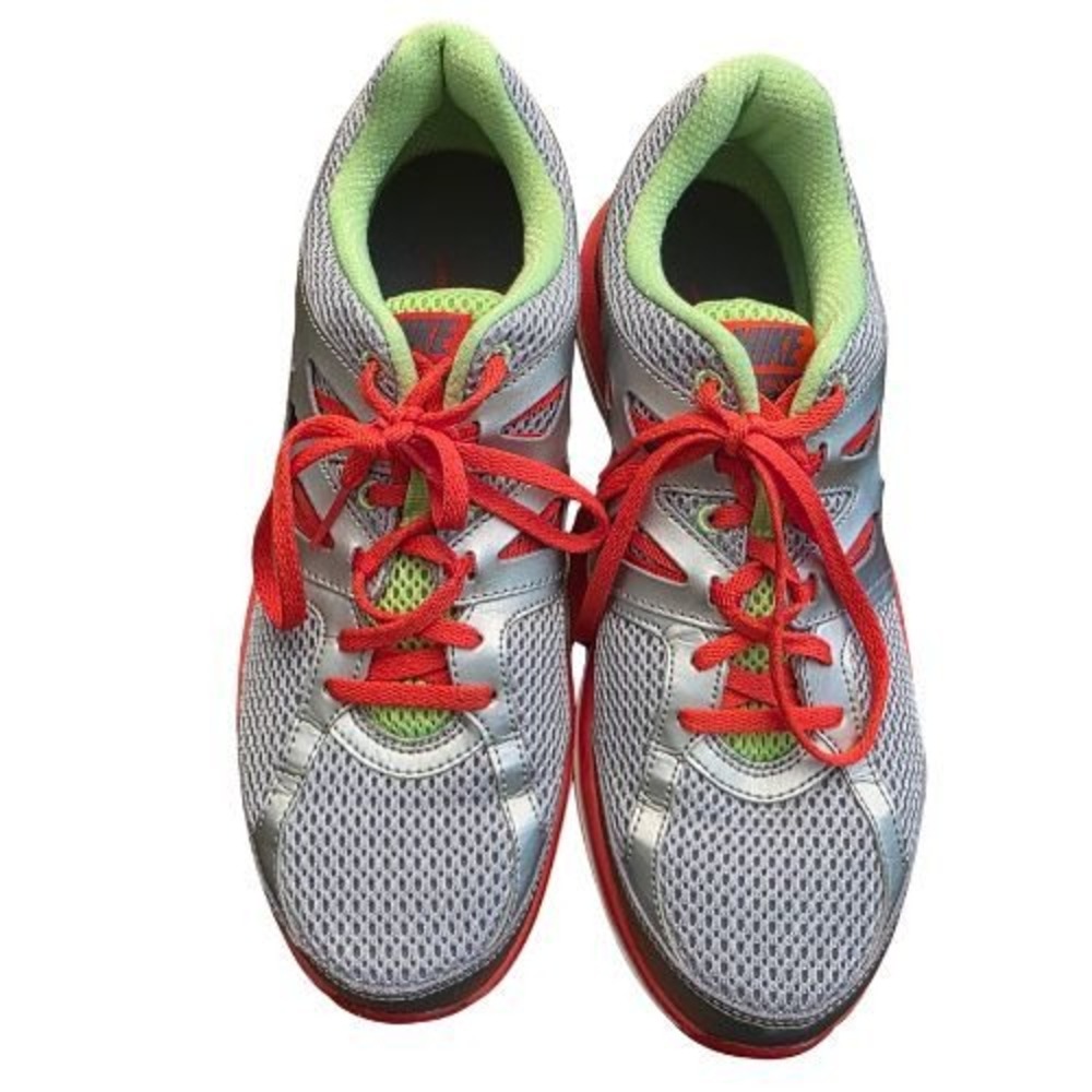 Nike Dual Fusion Run 2 Womens 11 Silver Orange Lime Green Running Shoes Bright
